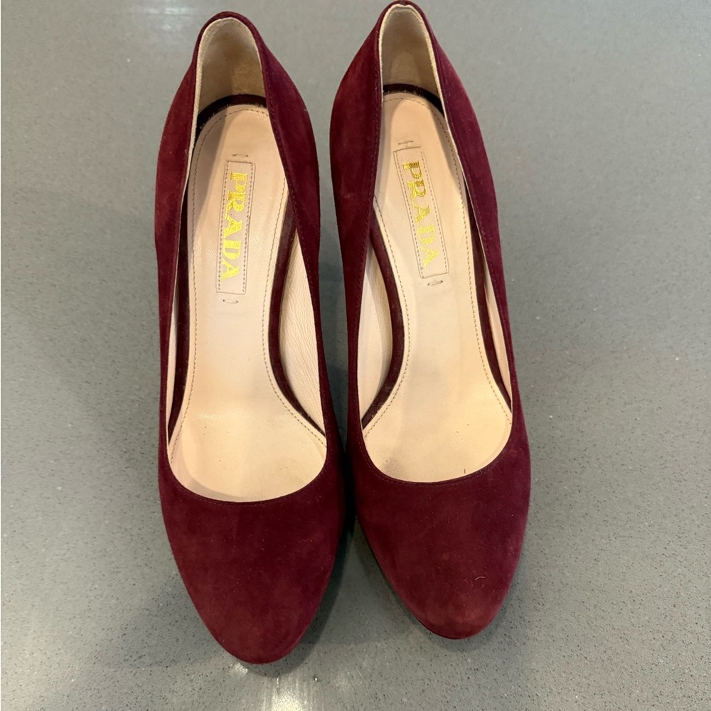 Prada Deep Red Velvet Pumps